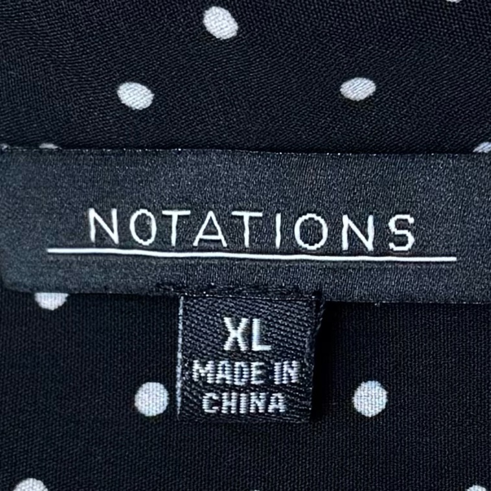 Notations polka dot blouse XL black & white relaxed fit long sleeve career top - Picture 4 of 8